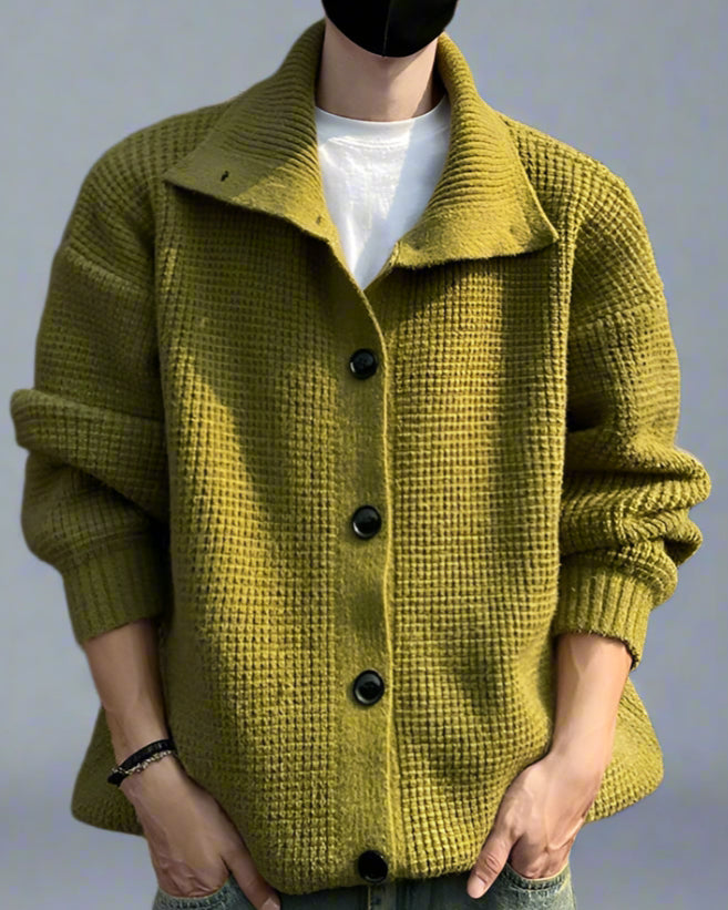 Men’s Retro Knit Button-Up Sweater – Loose Fit Casual Cardigan