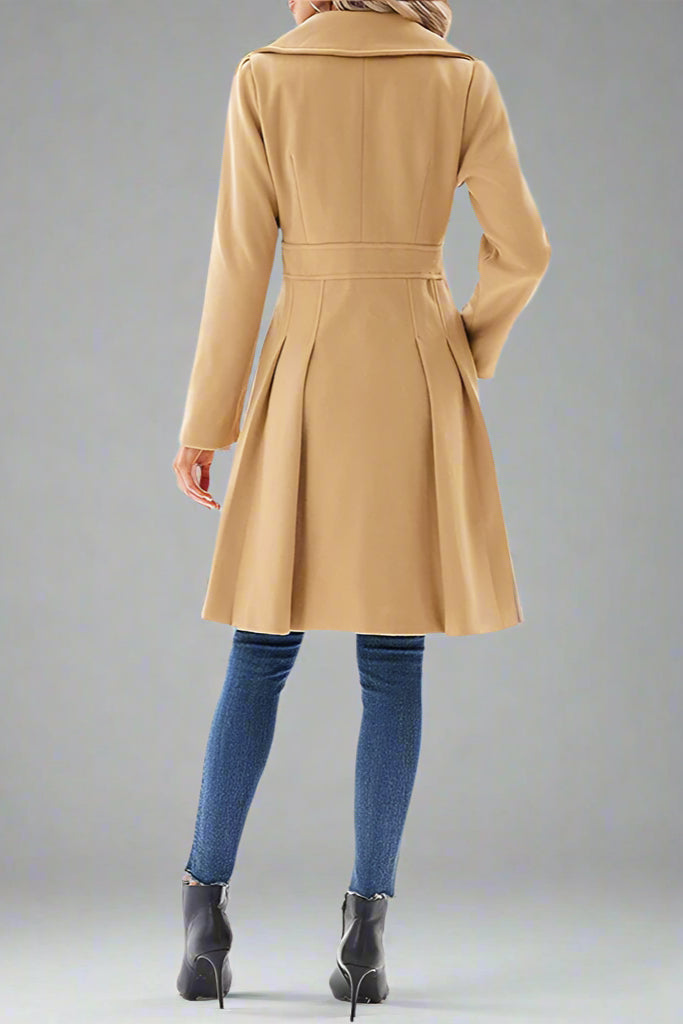 Women’s Double-Breasted A-Line Pea Coat with Lapel and Pockets