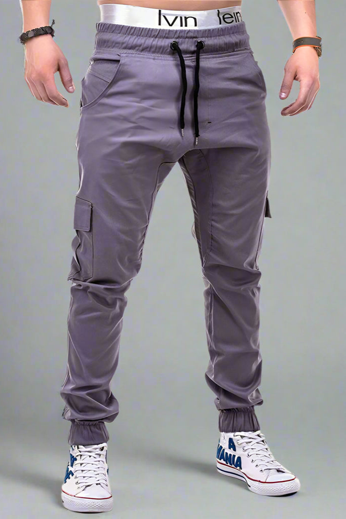 Men’s Cargo Jogger Pants – Drawstring Waist with Side Pockets