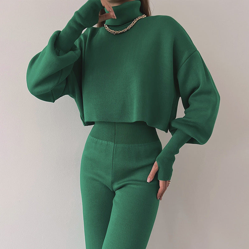Women’s Turtleneck Lounge Set – Casual Two-Piece Pullover & Pants for Autumn/Winter