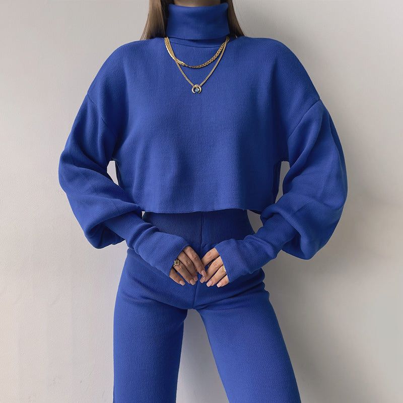 Women’s Turtleneck Lounge Set – Casual Two-Piece Pullover & Pants for Autumn/Winter