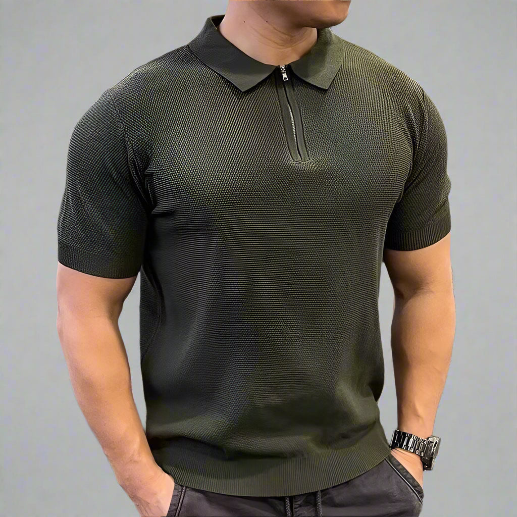 Men’s Zipper Polo Shirt – Casual Short Sleeve Summer Top