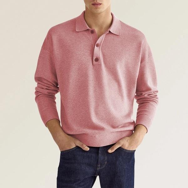 Men’s V-Neck Button Polo – Long Sleeve Casual Autumn Shirt