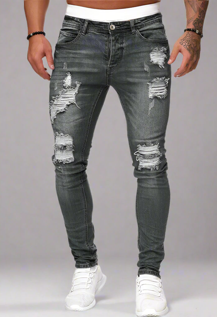 Men’s Distressed Skinny Jeans – Washed & Frayed Street Style