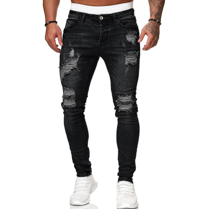 Men’s Distressed Skinny Jeans – Washed & Frayed Street Style