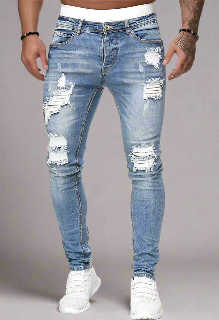Men’s Distressed Skinny Jeans – Washed & Frayed Street Style