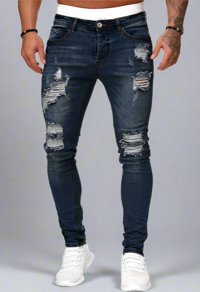 Men’s Distressed Skinny Jeans – Washed & Frayed Street Style