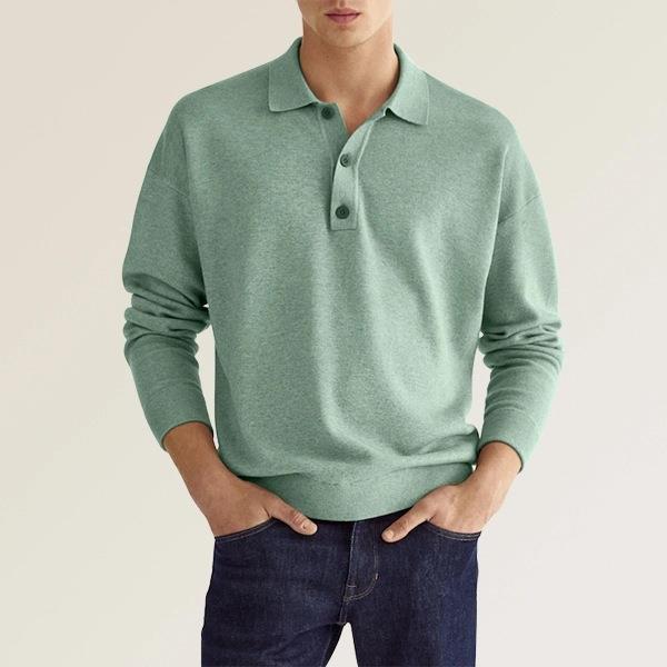 Men’s V-Neck Button Polo – Long Sleeve Casual Autumn Shirt