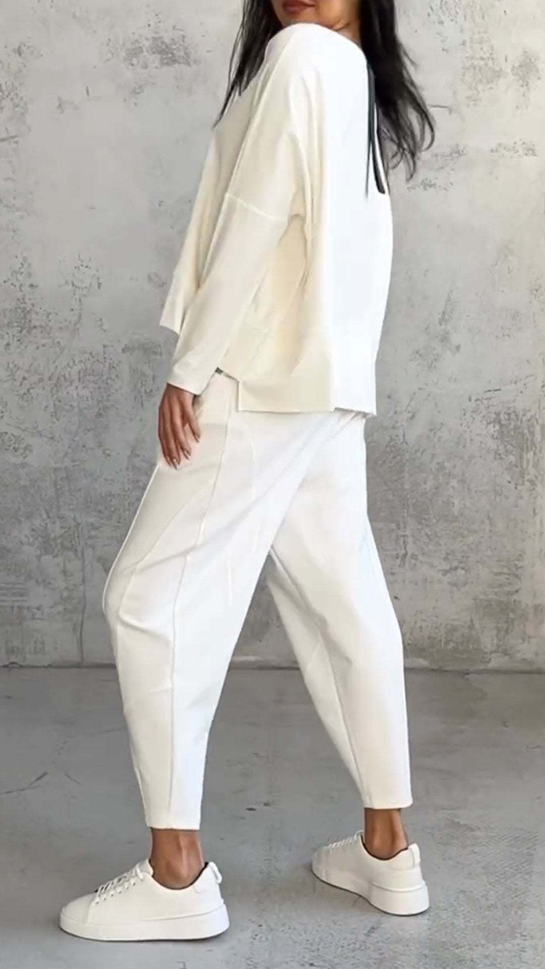 Women’s 2-Piece Lounge Set – Long Sleeve Irregular Top & Harem Pants | Casual Loose Fit Outfit with Pockets