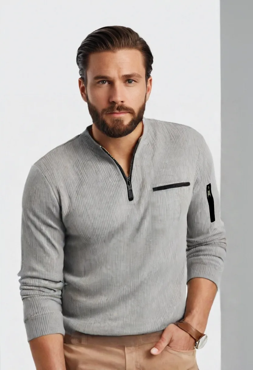 Men’s Striped Zip Detail Top – Casual Summer Short Sleeve Tee