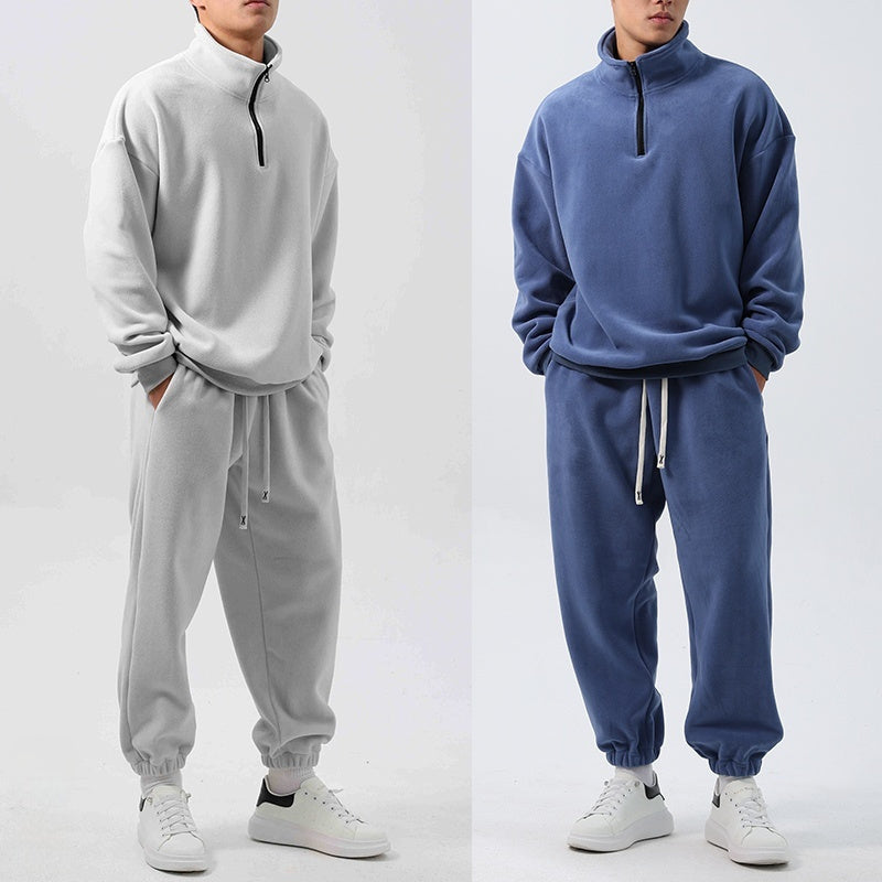 Men’s Fleece Sportswear Set – Loose Fit Pullover & Sweatpants 2-Piece Outfit