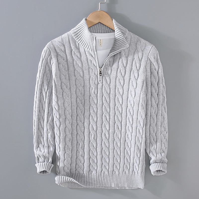 Quarter-Zip Cable Knit Pullover – Thickened Winter Sweater