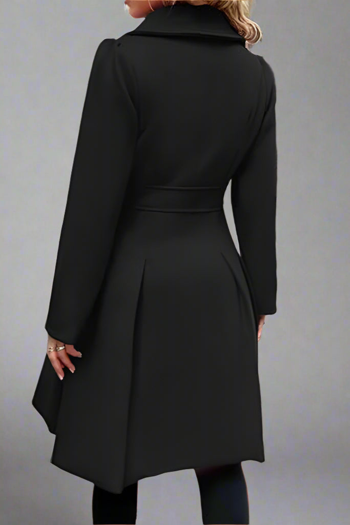 Women’s Double-Breasted A-Line Pea Coat with Lapel and Pockets