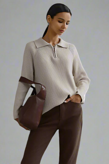 Women’s Casual Polo Collar Knitted Pullover Sweater