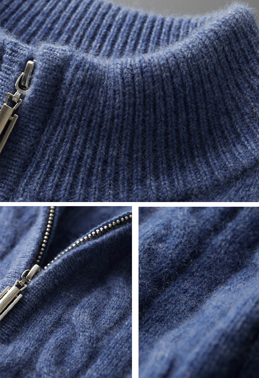 Men’s Pure Wool Half-High Collar Sweater – Thickened Loose-Fit Pullover