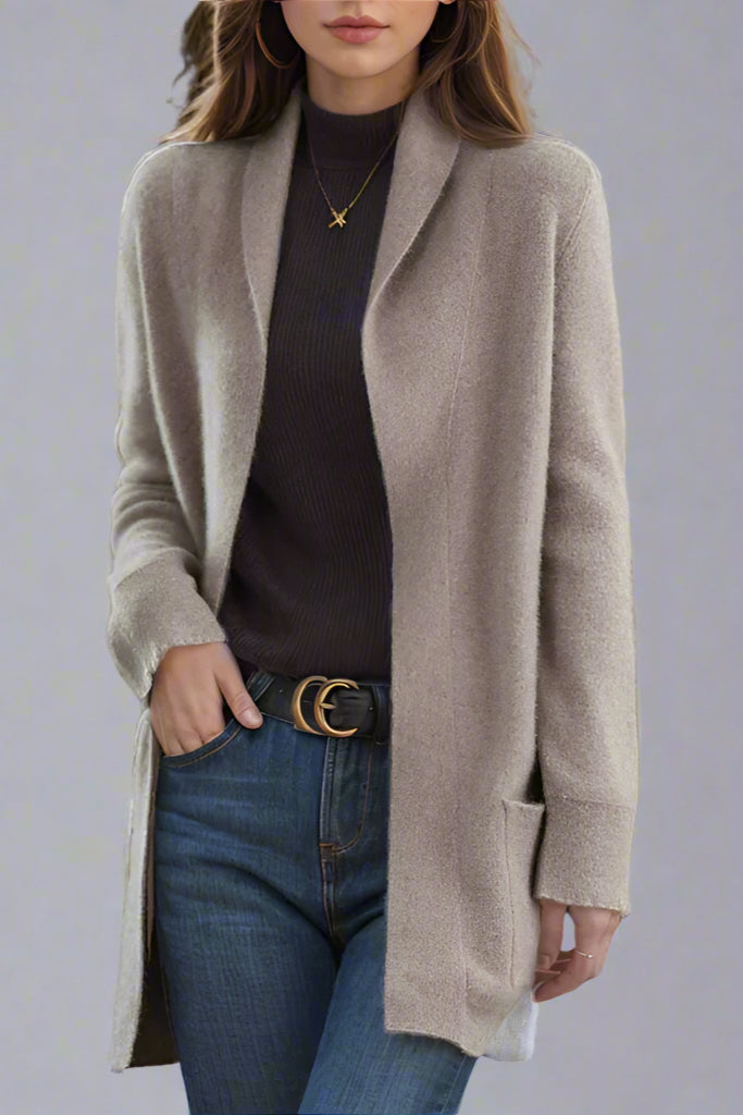 Women’s Knitted Lapel Cardigan with Pockets