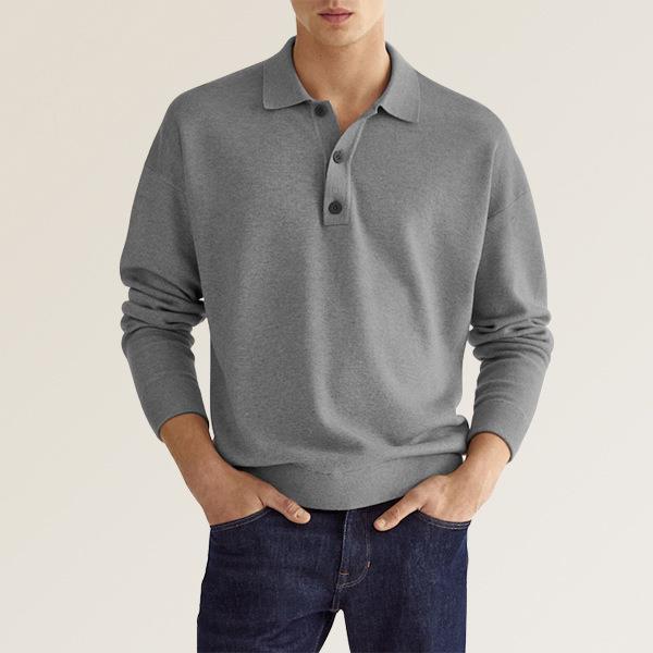 Men’s V-Neck Button Polo – Long Sleeve Casual Autumn Shirt