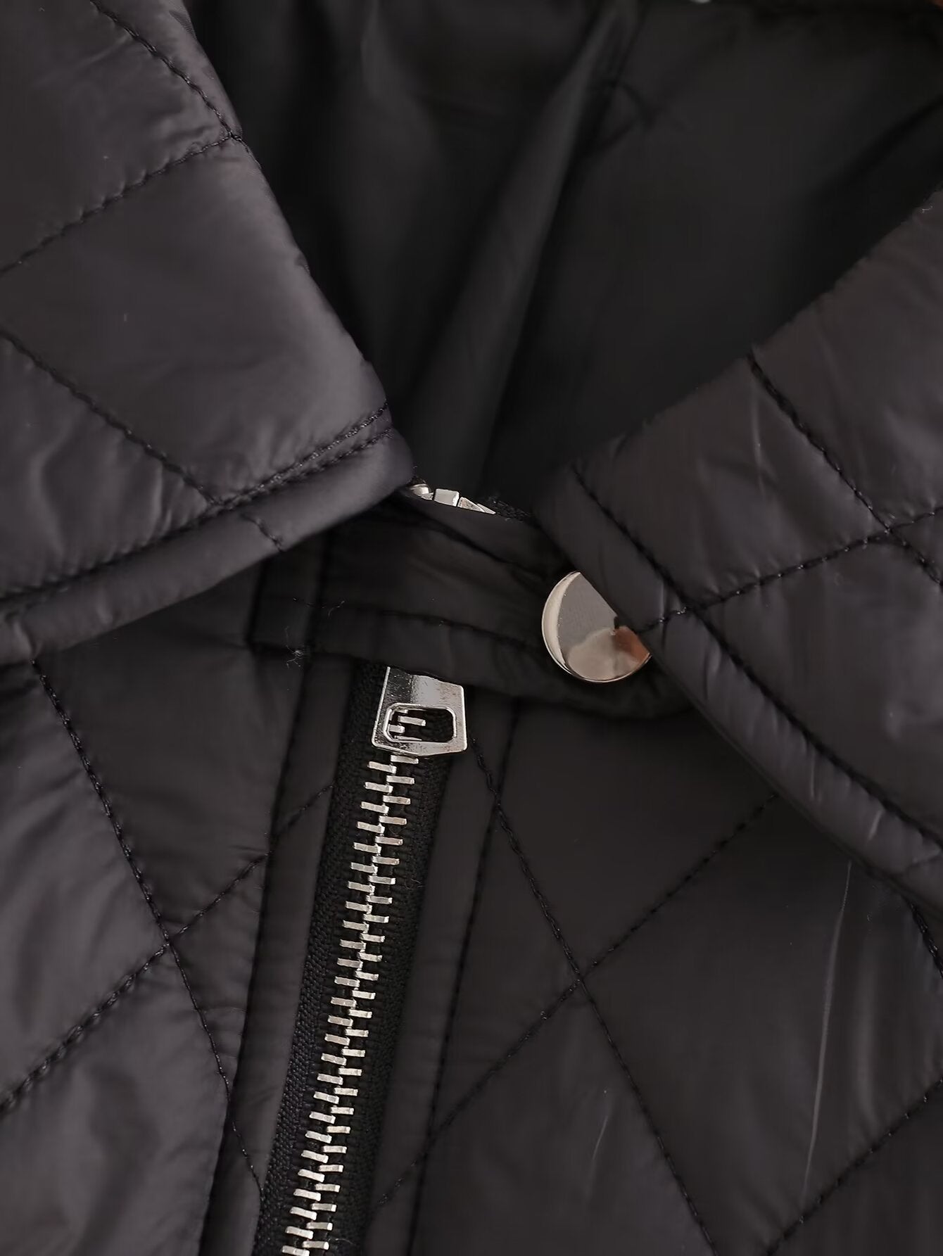 Belted Quilted Cotton Jacket – Casual Mid-Length Outerwear
