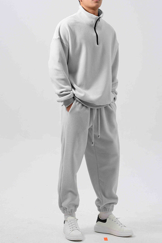 Men’s Fleece Sportswear Set – Loose Fit Pullover & Sweatpants 2-Piece Outfit