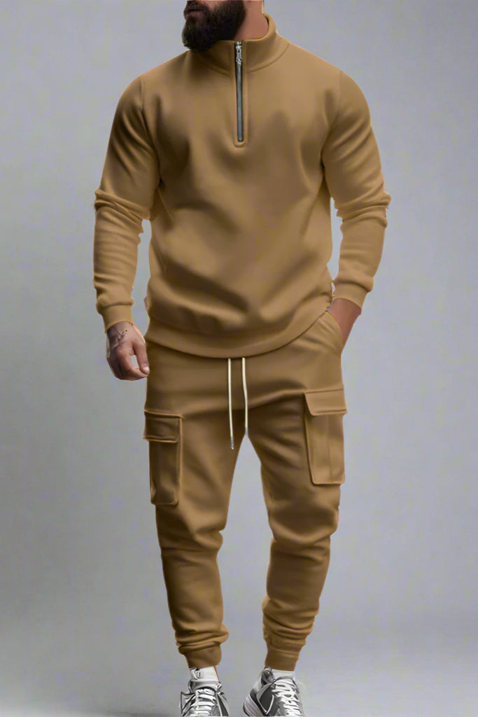 Men’s Casual Fleece-Lined Thermal Zip-Up Tracksuit – Winter Warm 2-Piece Set