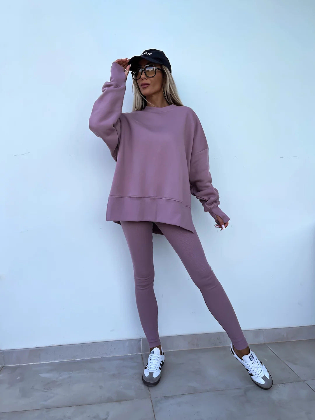 Two-Piece Lounge Set – Crew Neck Split Sweatshirt & Slim Fit Trousers