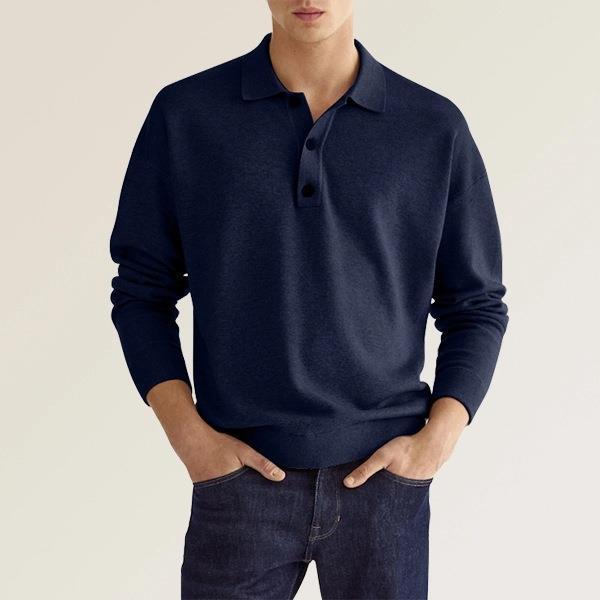 Men’s V-Neck Button Polo – Long Sleeve Casual Autumn Shirt