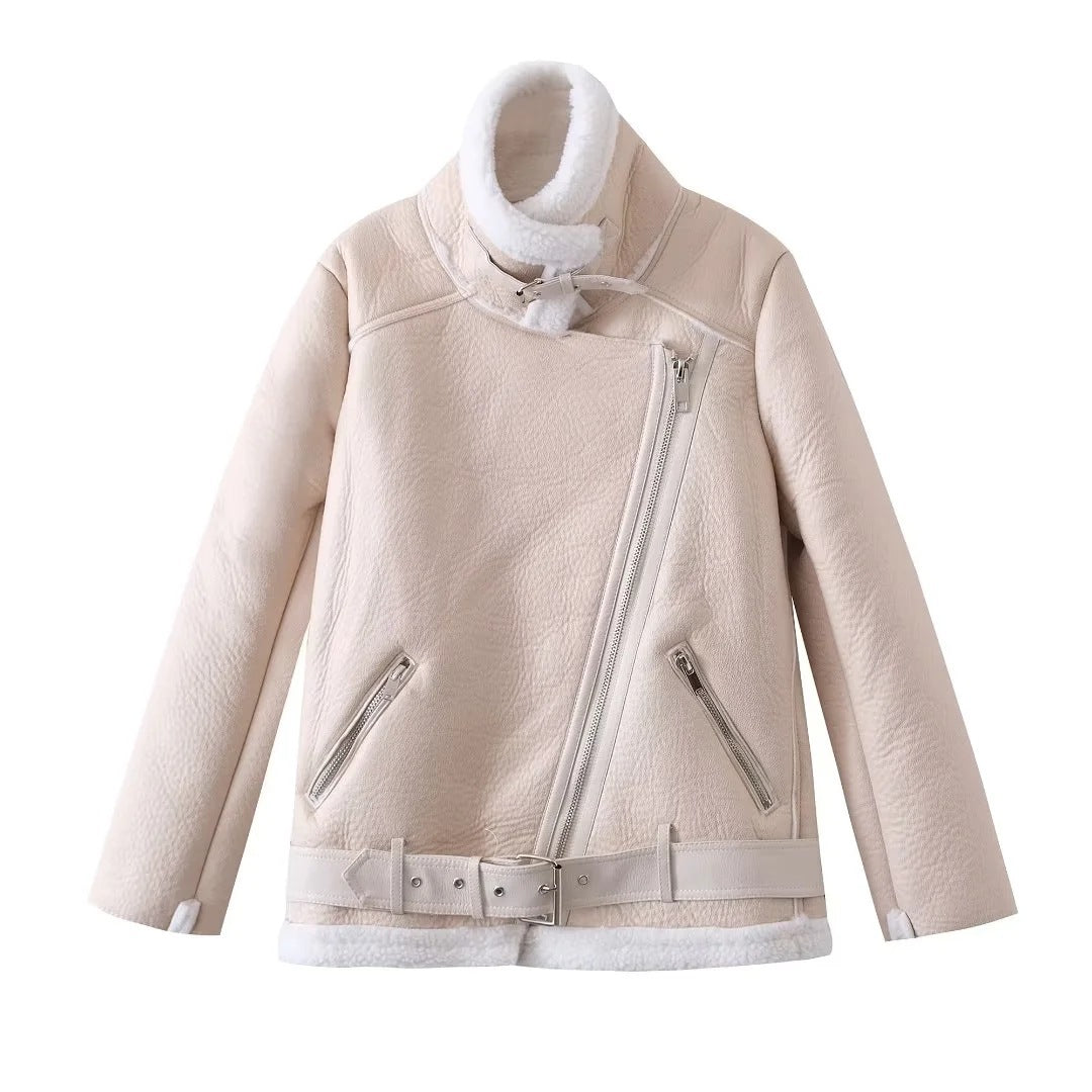 Women’s Faux Leather Lamb Fur Lined Jacket