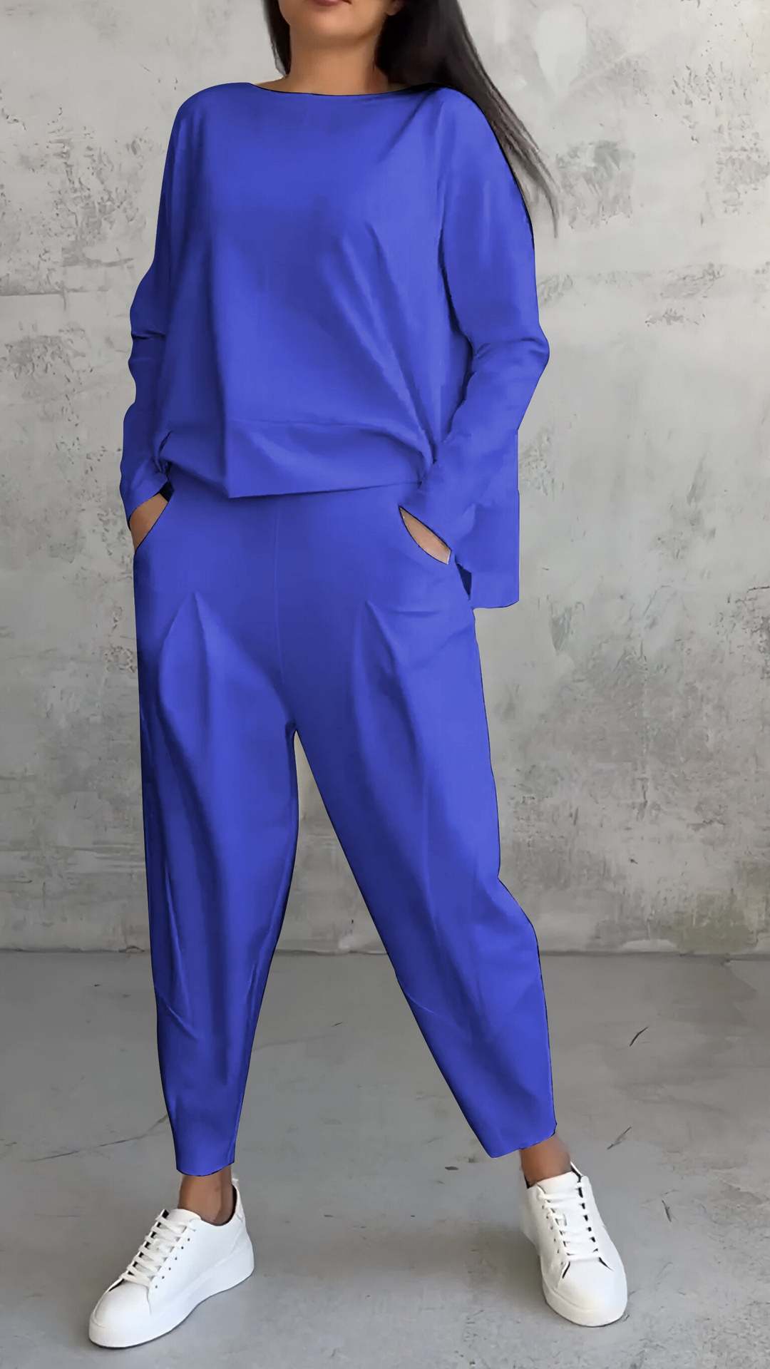 Women’s 2-Piece Lounge Set – Long Sleeve Irregular Top & Harem Pants | Casual Loose Fit Outfit with Pockets