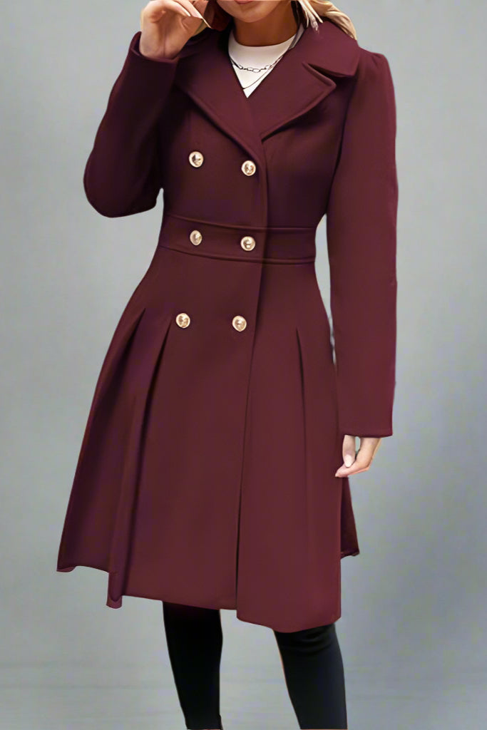 Women’s Double-Breasted A-Line Pea Coat with Lapel and Pockets