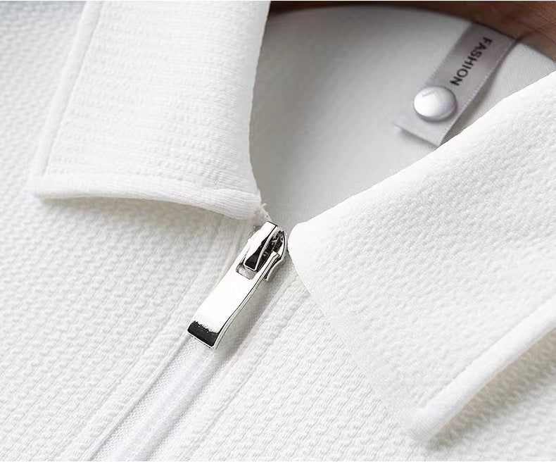 Men’s Textured Half-Zip Polo Shirt – Lightweight Short Sleeve Tee