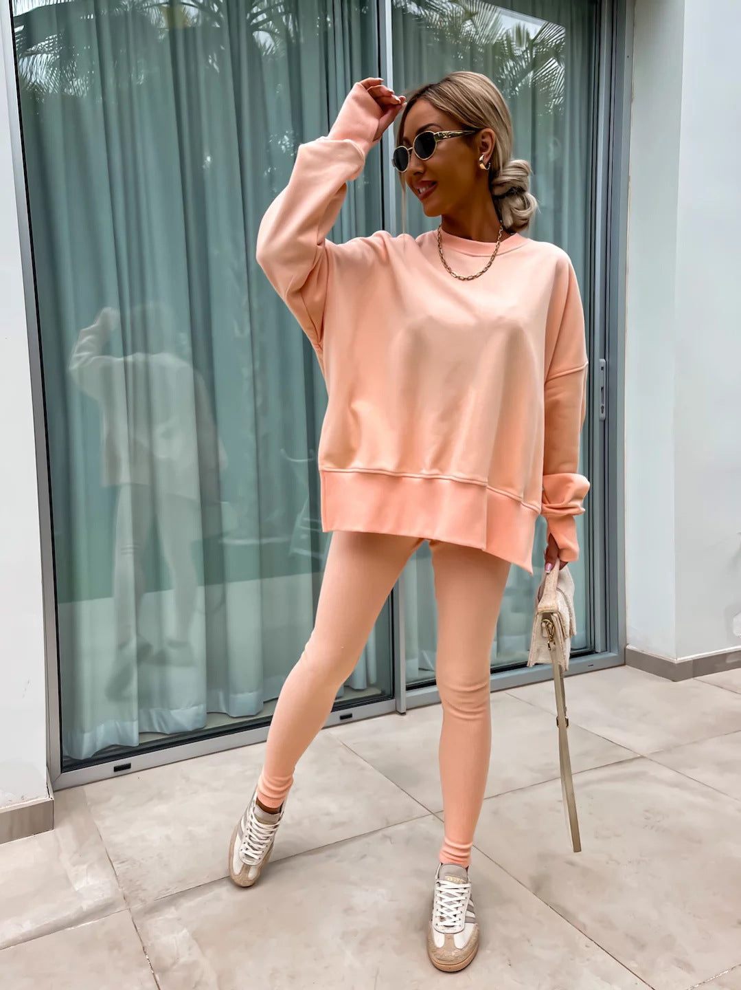 Two-Piece Lounge Set – Crew Neck Split Sweatshirt & Slim Fit Trousers
