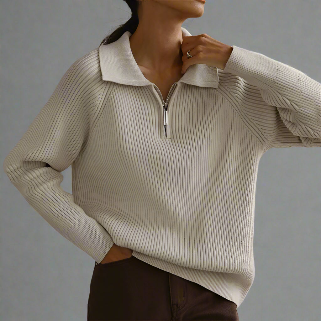 Women’s Casual Polo Collar Knitted Pullover Sweater