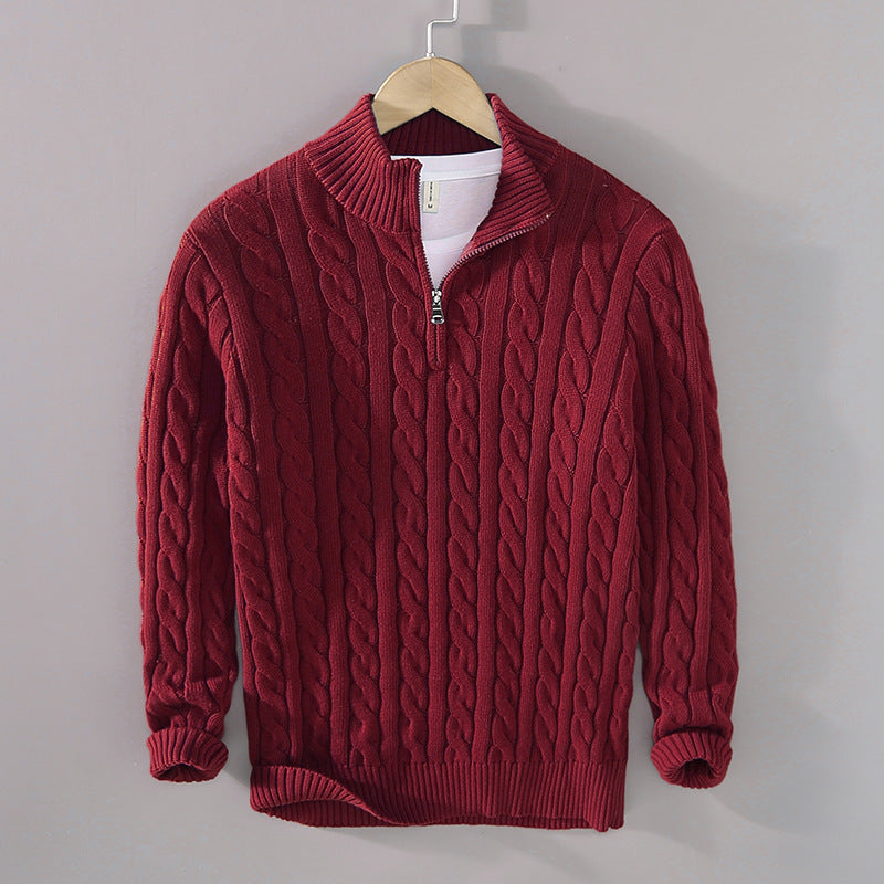 Quarter-Zip Cable Knit Pullover – Thickened Winter Sweater