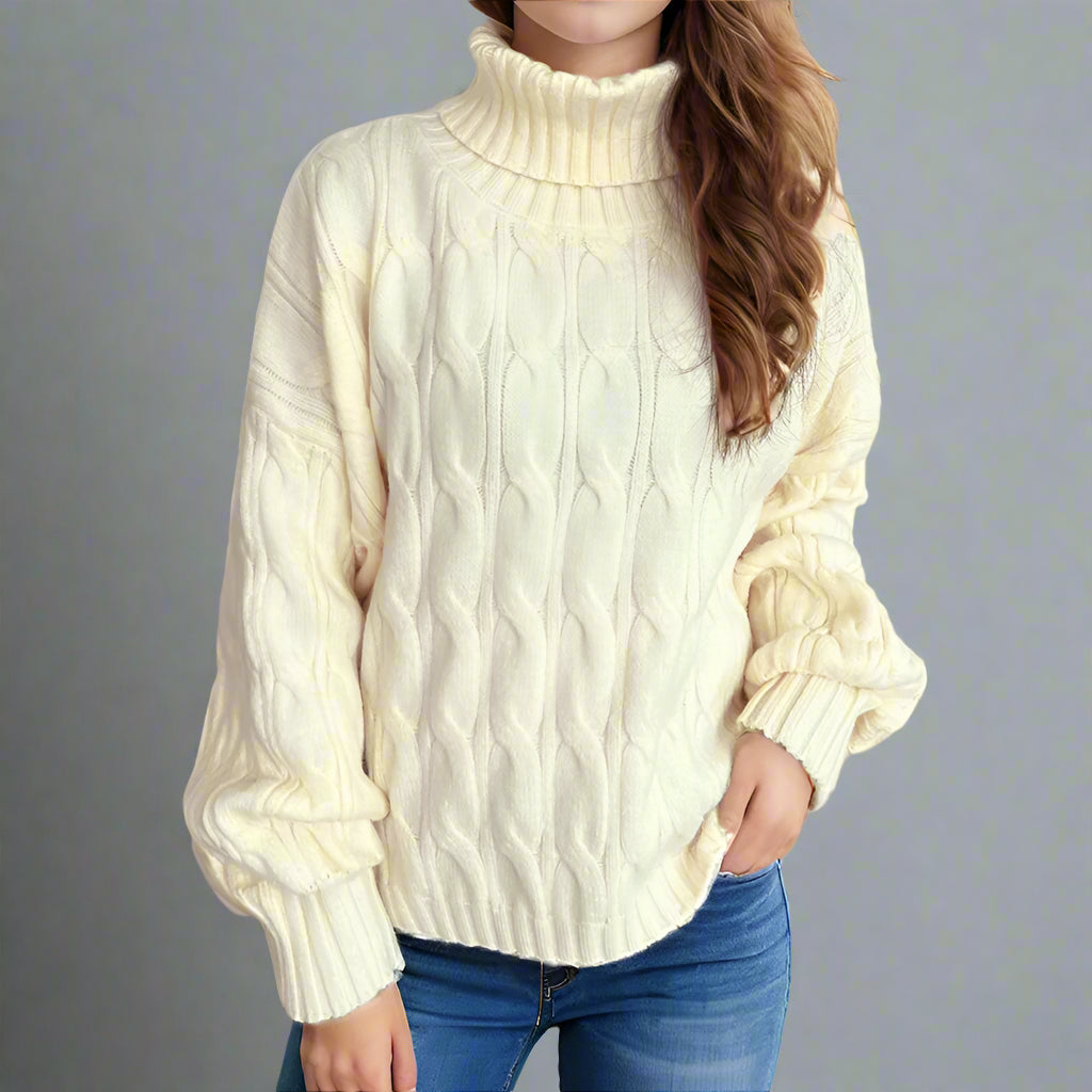 Women’s Turtleneck Solid Color Loose Fit Pullover Sweater