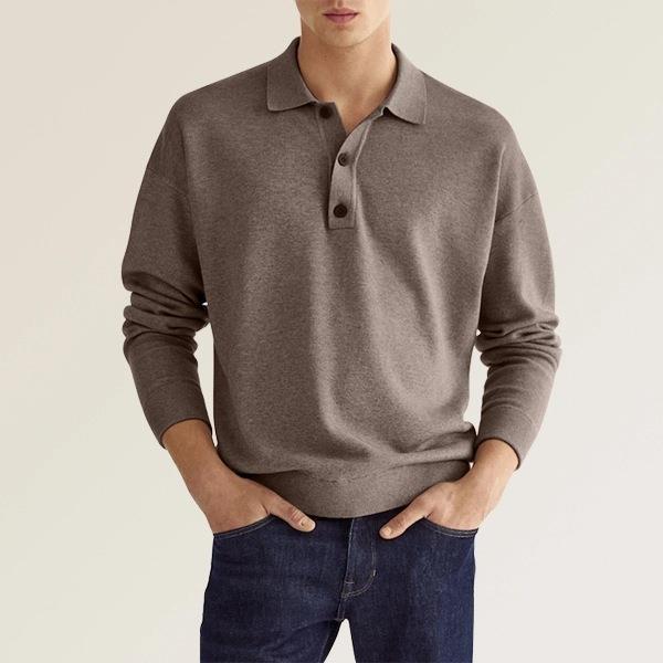 Men’s V-Neck Button Polo – Long Sleeve Casual Autumn Shirt