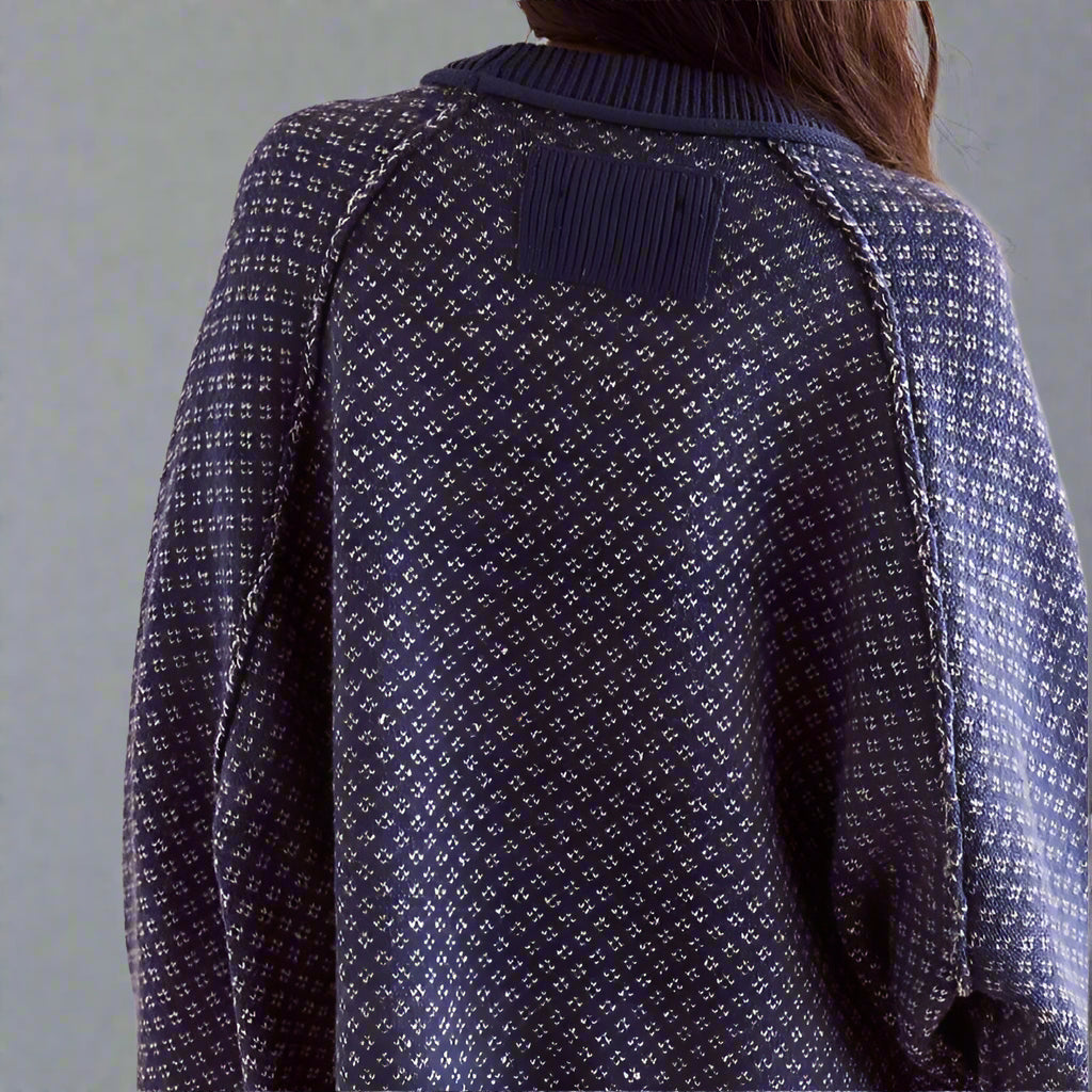 Women’s Jacquard Knit Sweater – Loose Fit Round Neck Pullover for Autumn & Winter