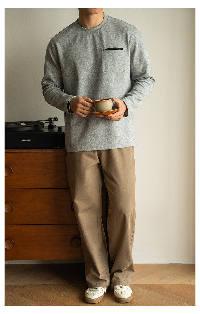 Men’s Contrast Pocket Pullover – Long Sleeve Loose Fit Spring Top