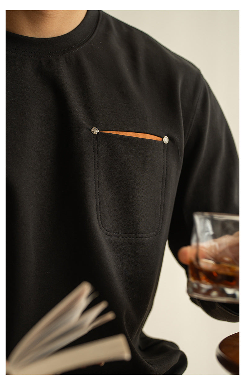 Men’s Contrast Pocket Pullover – Long Sleeve Loose Fit Spring Top