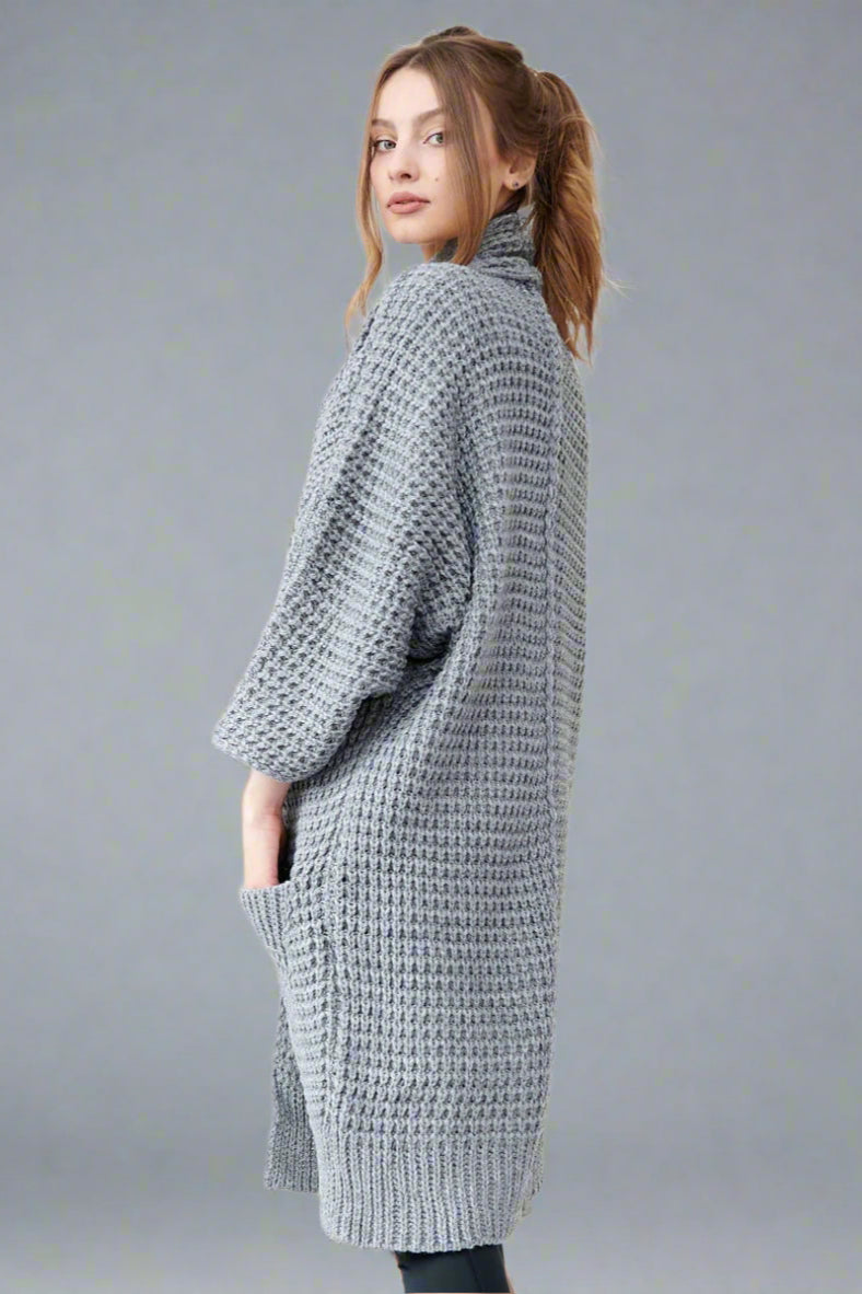Women’s Open Front Knitted Cardigan with Pockets – Casual Loose Fit Sweater Coat