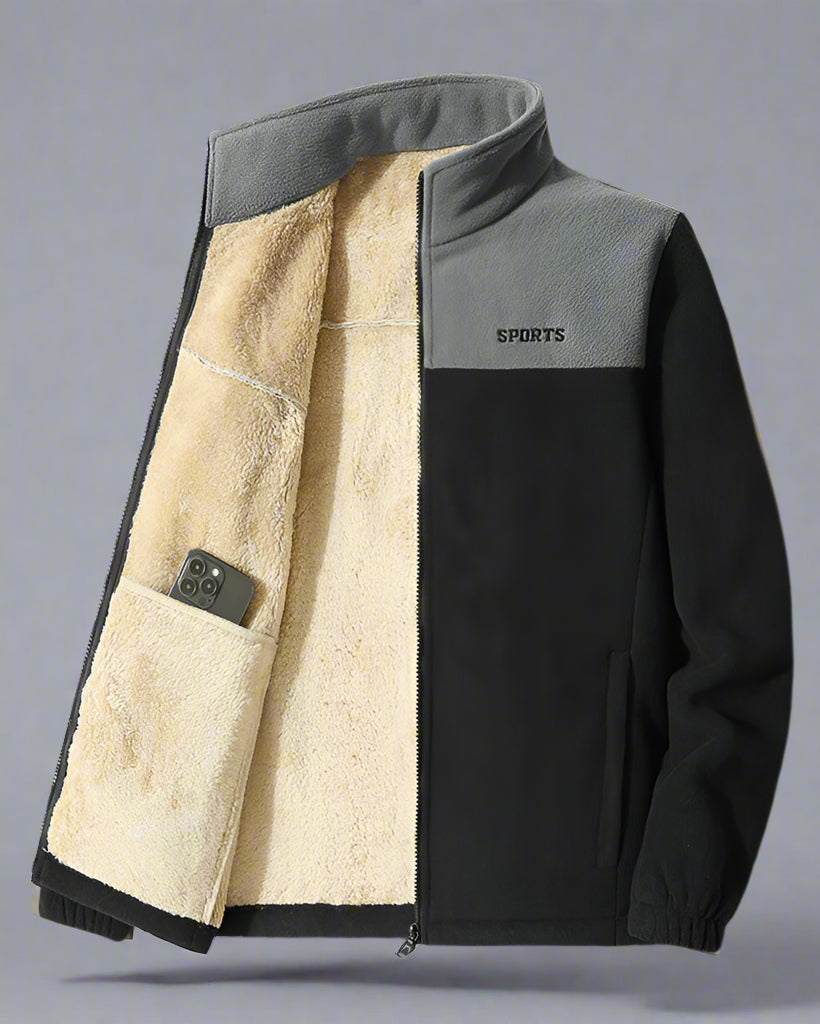 Men’s Embroidered Fleece Jacket – Double-Sided Polar Fleece Zip-Up Sweater