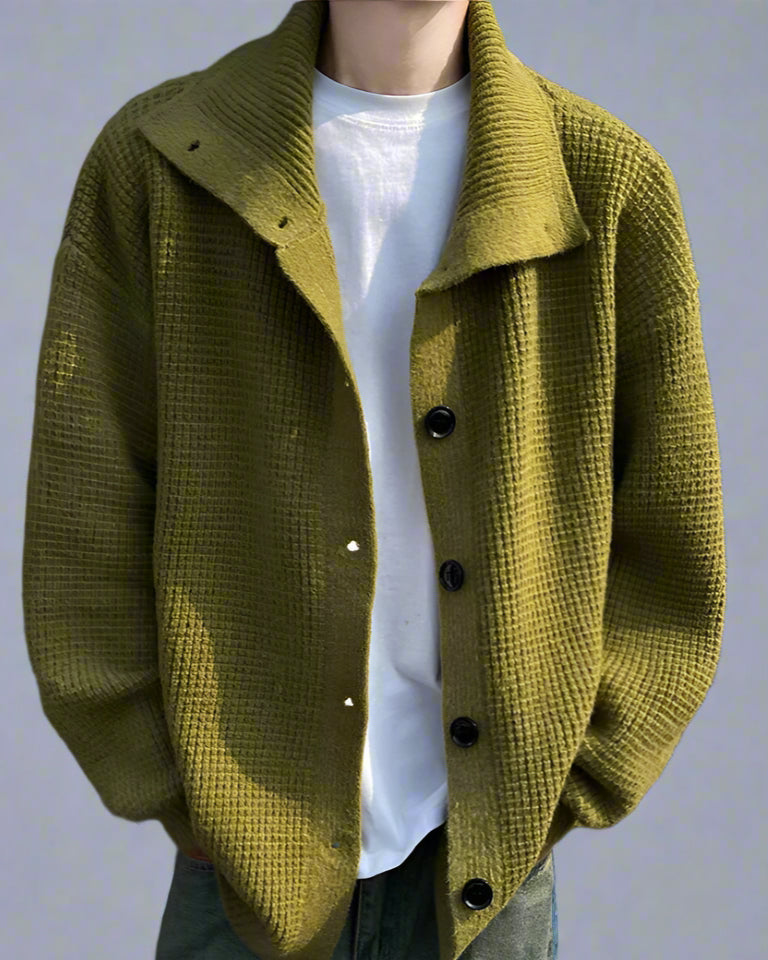 Men’s Retro Knit Button-Up Sweater – Loose Fit Casual Cardigan