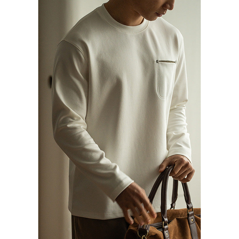Men’s Contrast Pocket Pullover – Long Sleeve Loose Fit Spring Top