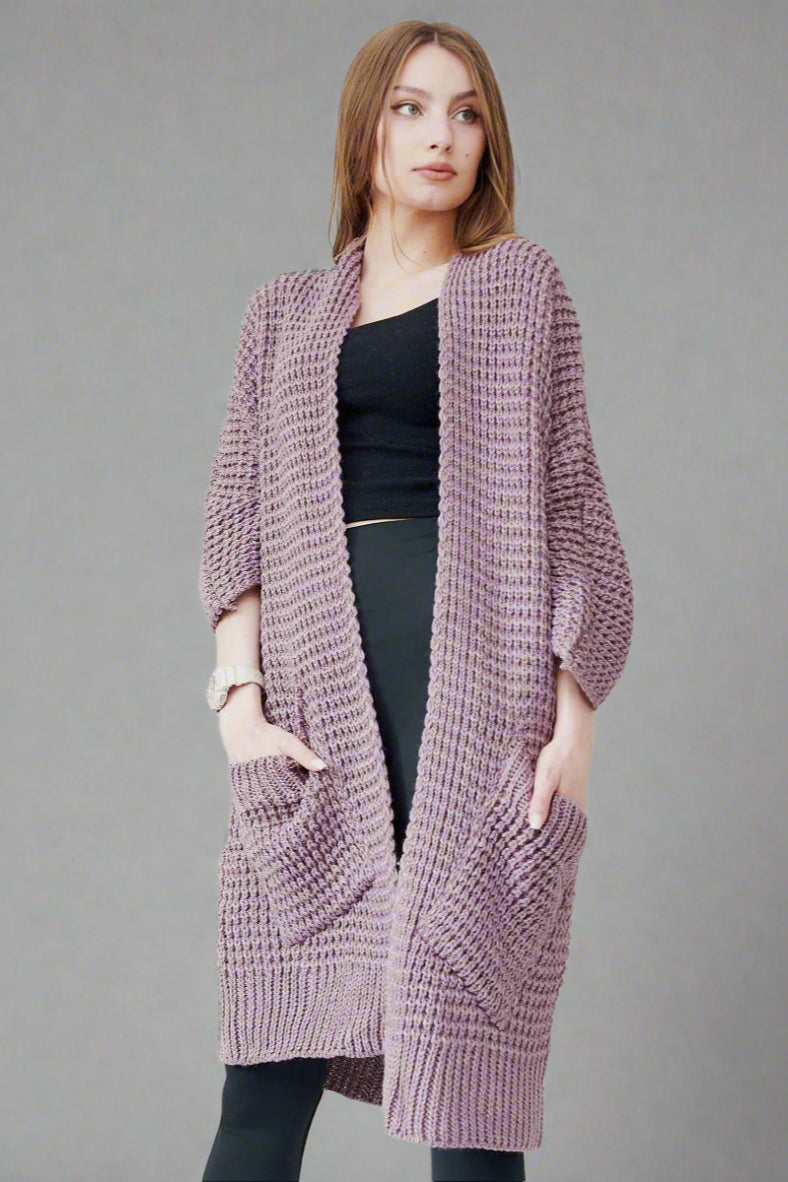 Women’s Open Front Knitted Cardigan with Pockets – Casual Loose Fit Sweater Coat