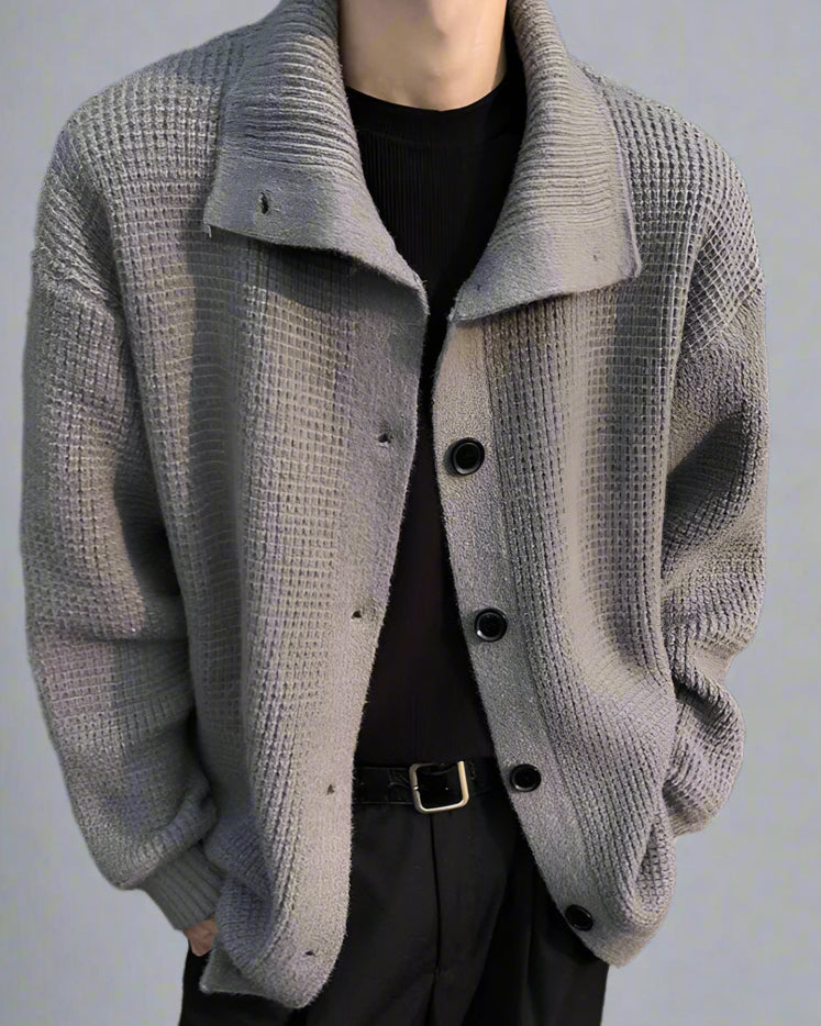 Men’s Retro Knit Button-Up Sweater – Loose Fit Casual Cardigan