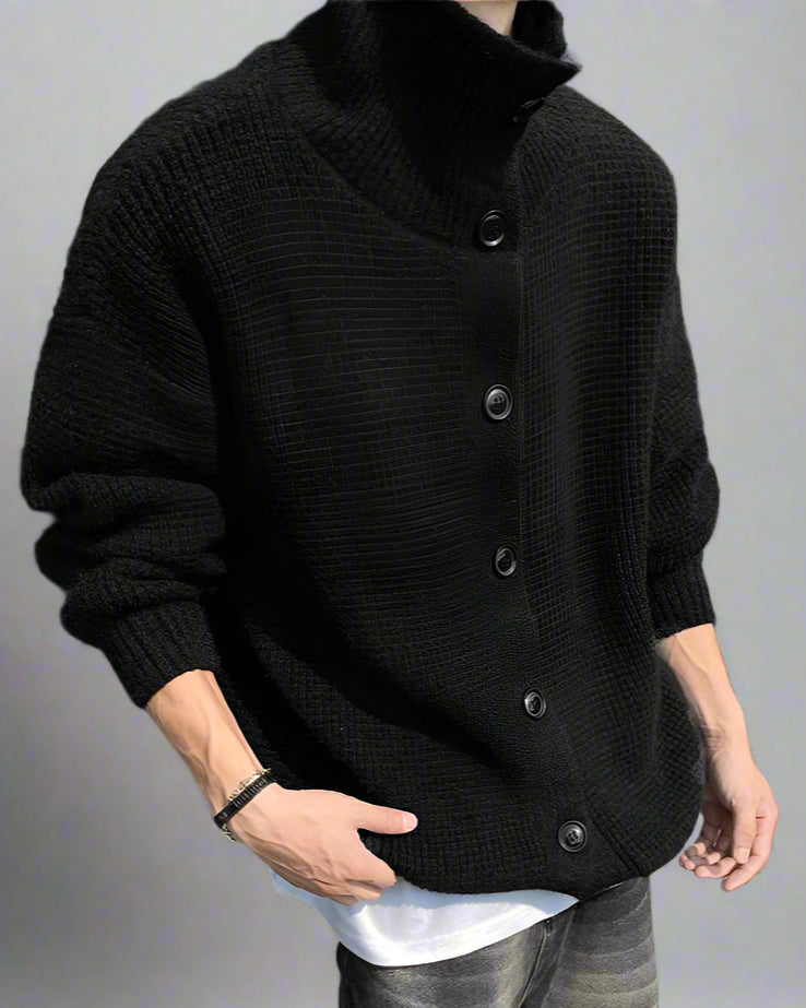 Men’s Retro Knit Button-Up Sweater – Loose Fit Casual Cardigan