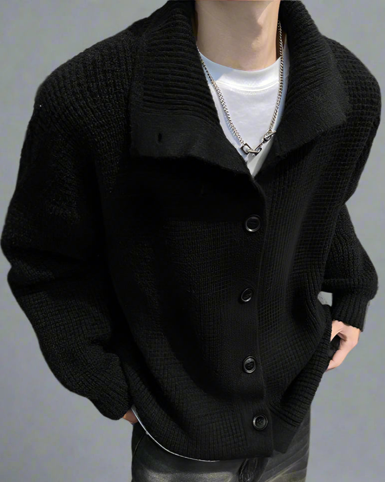 Men’s Retro Knit Button-Up Sweater – Loose Fit Casual Cardigan
