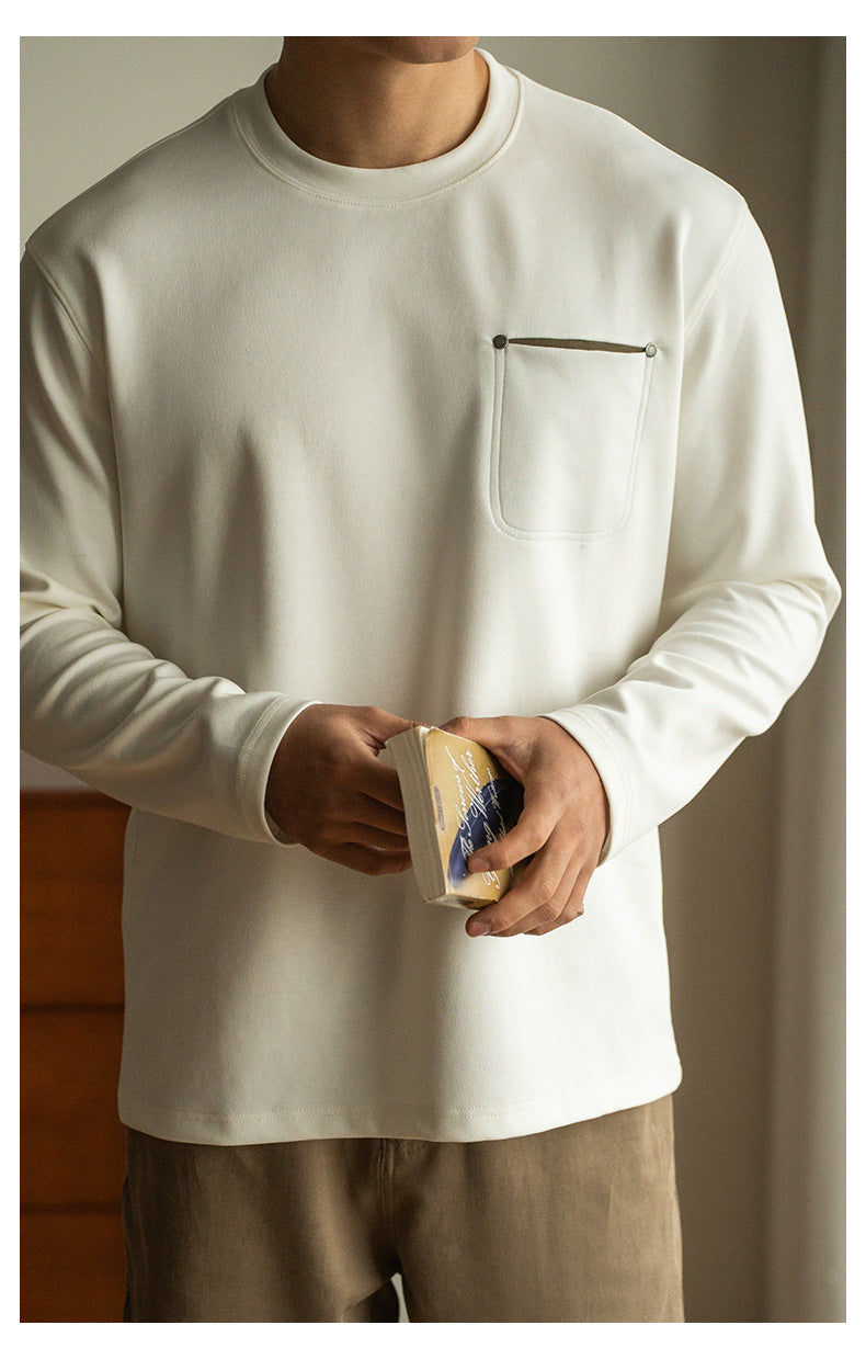 Men’s Contrast Pocket Pullover – Long Sleeve Loose Fit Spring Top