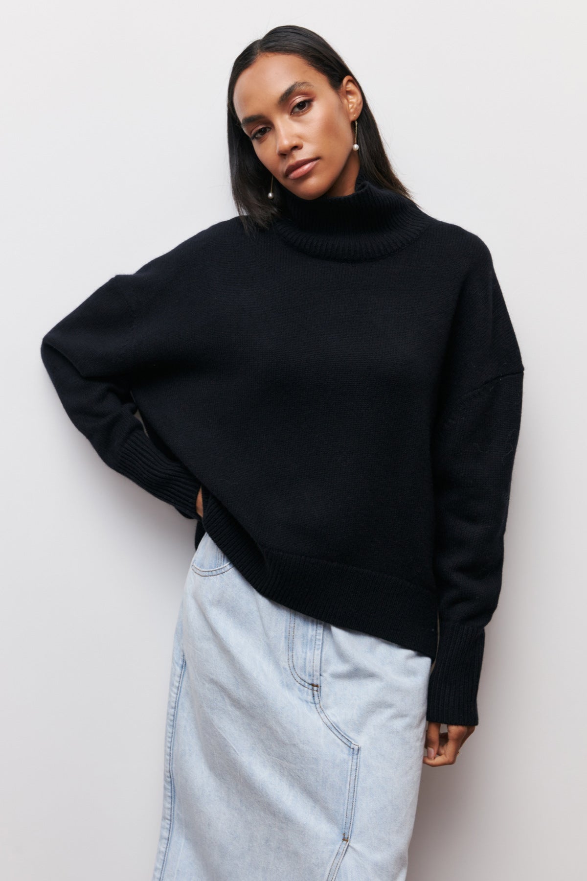 Loose Fit Mock Neck Casual Pullover Sweater
