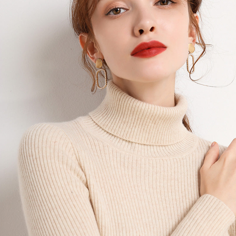 Women’s Winter Turtleneck Woolen Sweater – Thickened Slim Fit Base Layer
