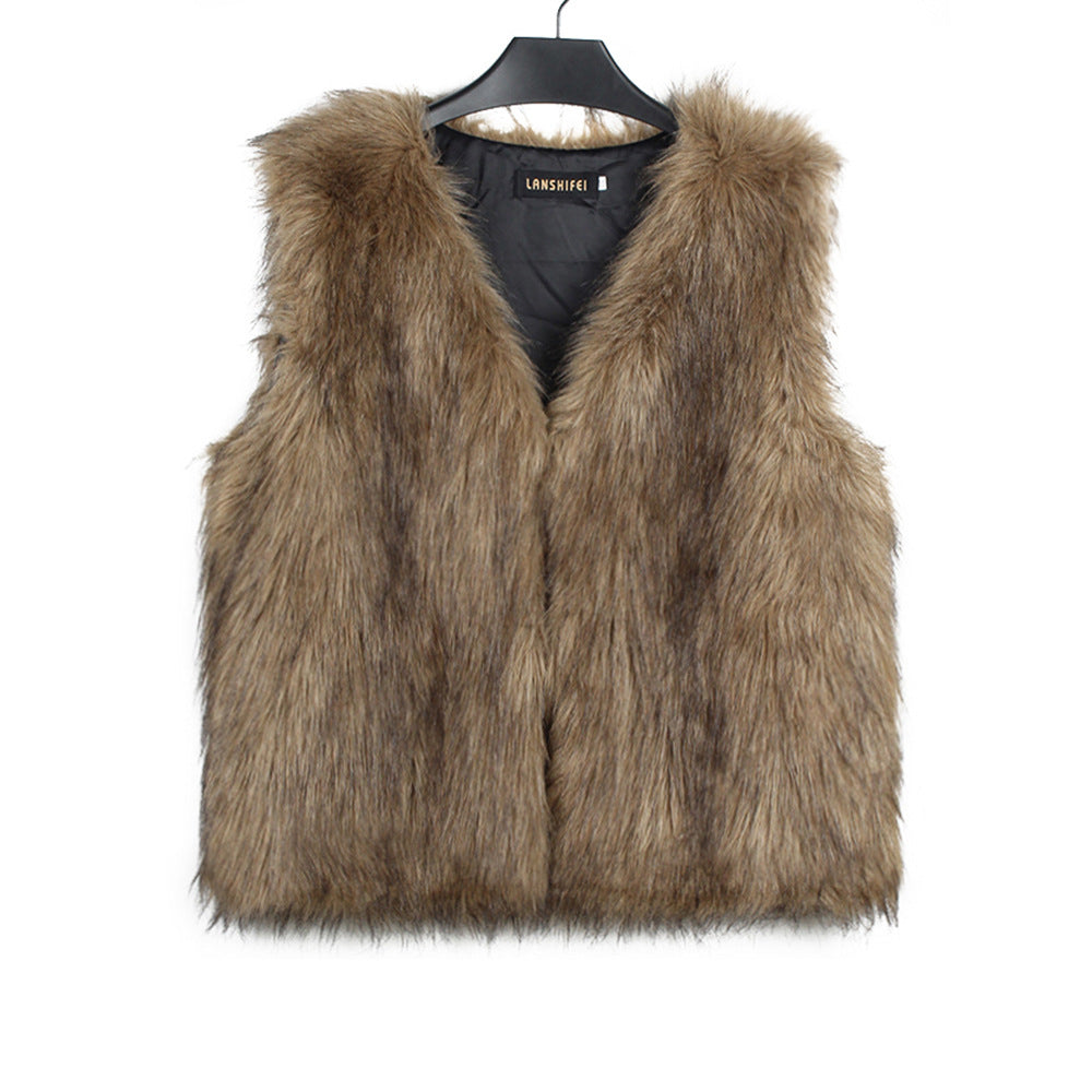 Women’s V-Neck Faux Fur Vest – Short Commuter Style Sleeveless Top